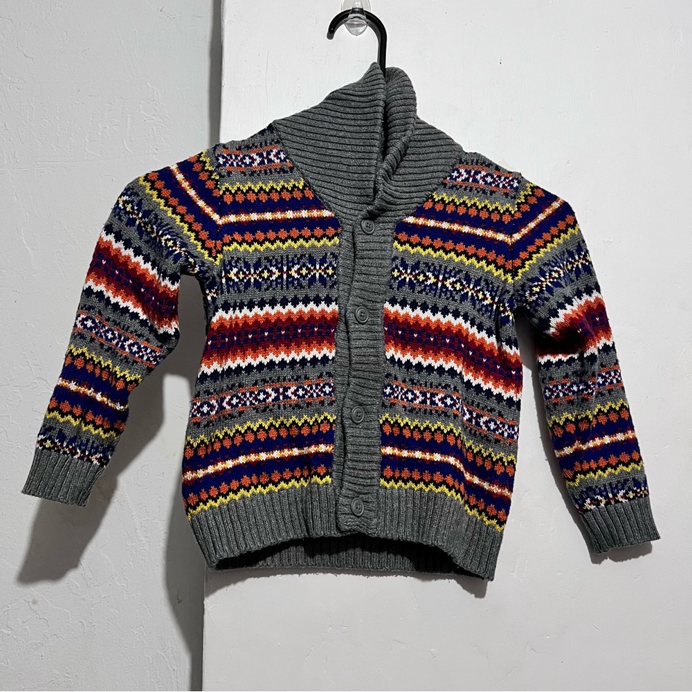 Janie and Jack Gray and Red Cardigan with Fair Isle Pattern : Box P
